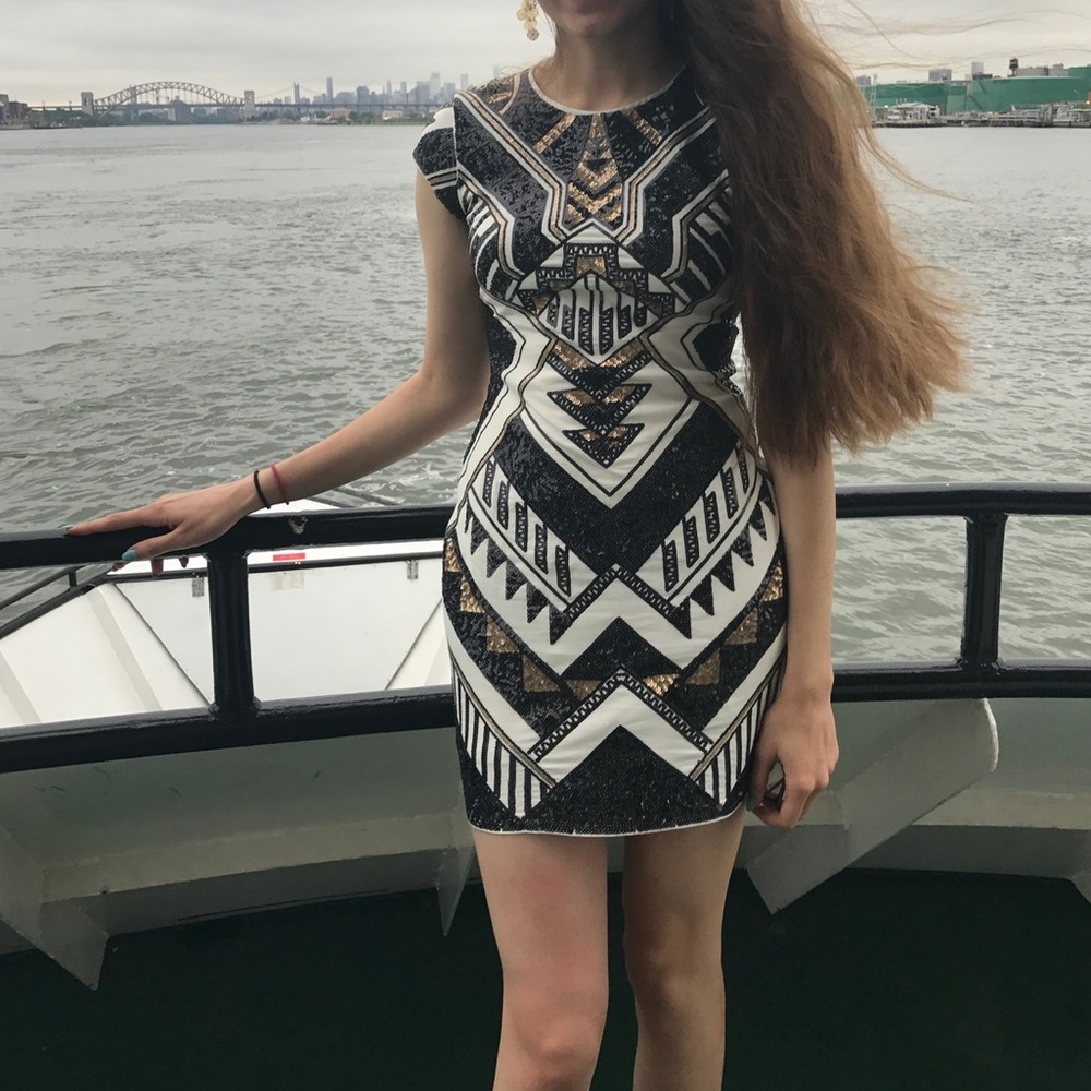 Express Black and Gold Sequin Dress in S